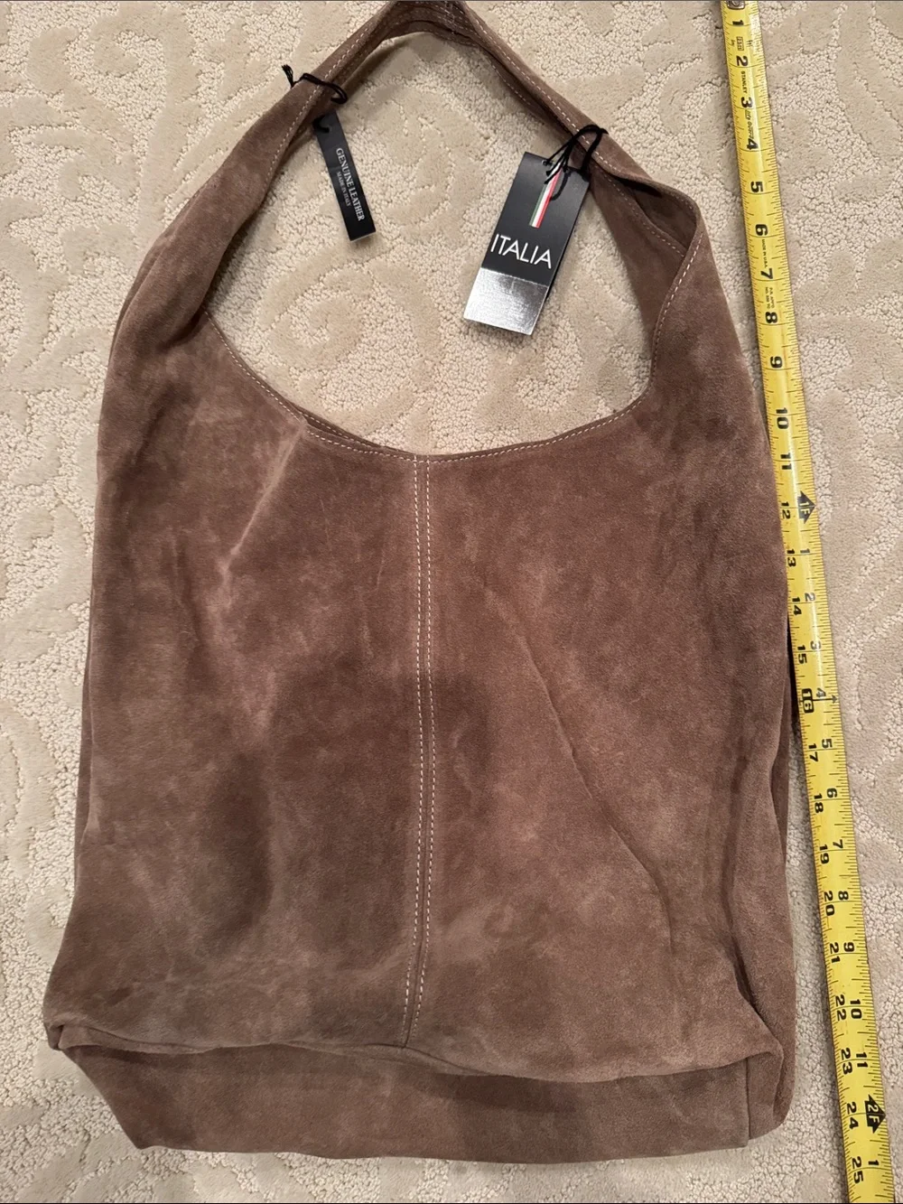 Italia Claudia Firenze Genuine Leather Suede Hobo Tote - Brown / Taupe - New